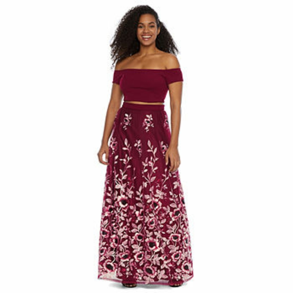 [Trixx-Juniors] Burgandy Embroidered Dress Set